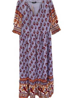 Kohl's Lavender Maxi Dress with Red Floral and Orange Accents